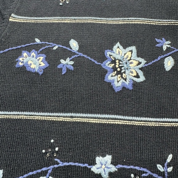 Alfred Dunner Womens Embroidered Floral Blue Short Sleeve Pullover Sweater - Picture 11 of 11